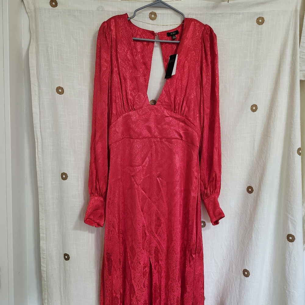 AFRM Red Plunge Bishop Sleeve Gown